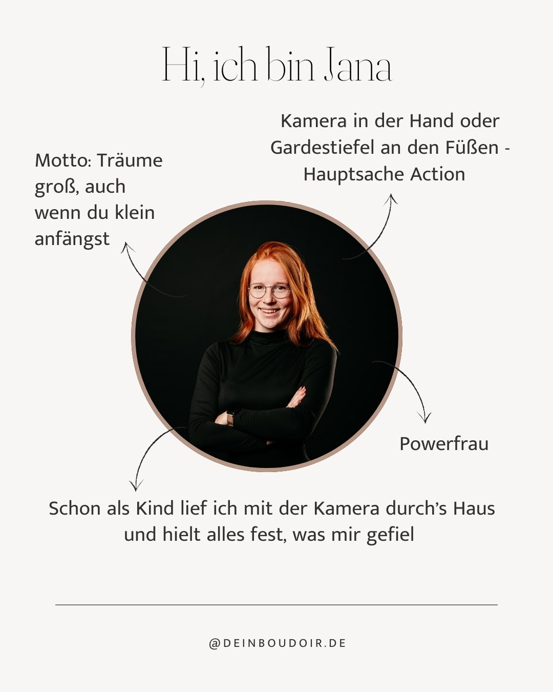 Frau mit roten Haaren in schwarzem Pullover, lächelnd, bei Boudoir-Fotoshooting.